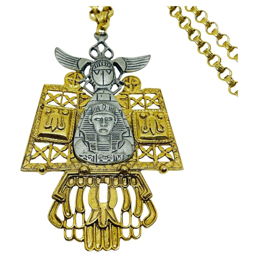 ART ARTHUR PEPPER vintage signed gold silver tone designer pendan chain necklace